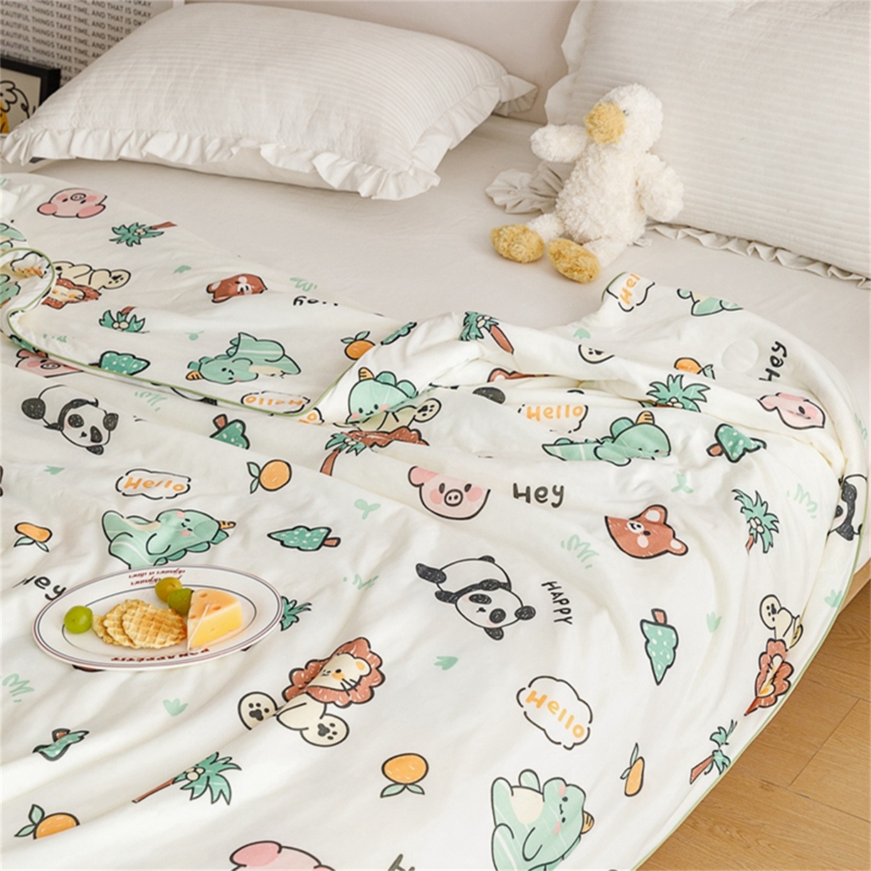 91家纺网 家纺一手货源 找家纺 优被业 2026新款A类牛奶丝针织棉软糯凉感大豆夏被空调被夏凉被(20%大豆国标包检测） 动物园