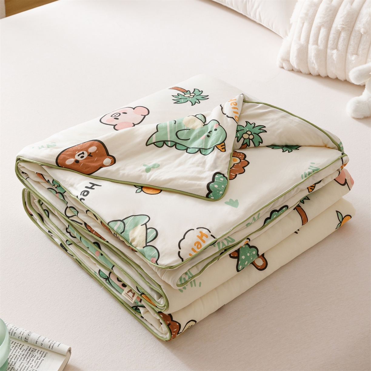 91家纺网 家纺一手货源 找家纺 优被业 2026新款A类牛奶丝针织棉软糯凉感大豆夏被空调被夏凉被(20%大豆国标包检测） 动物园