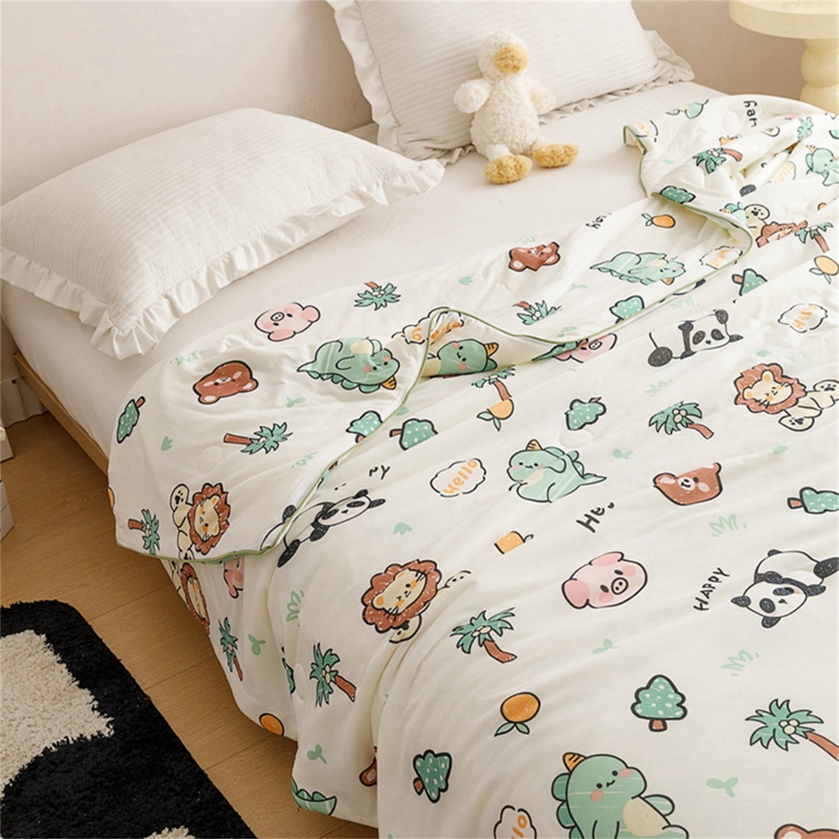 91家纺网 家纺一手货源 找家纺 优被业 2026新款A类牛奶丝针织棉软糯凉感大豆夏被空调被夏凉被(20%大豆国标包检测） 动物园