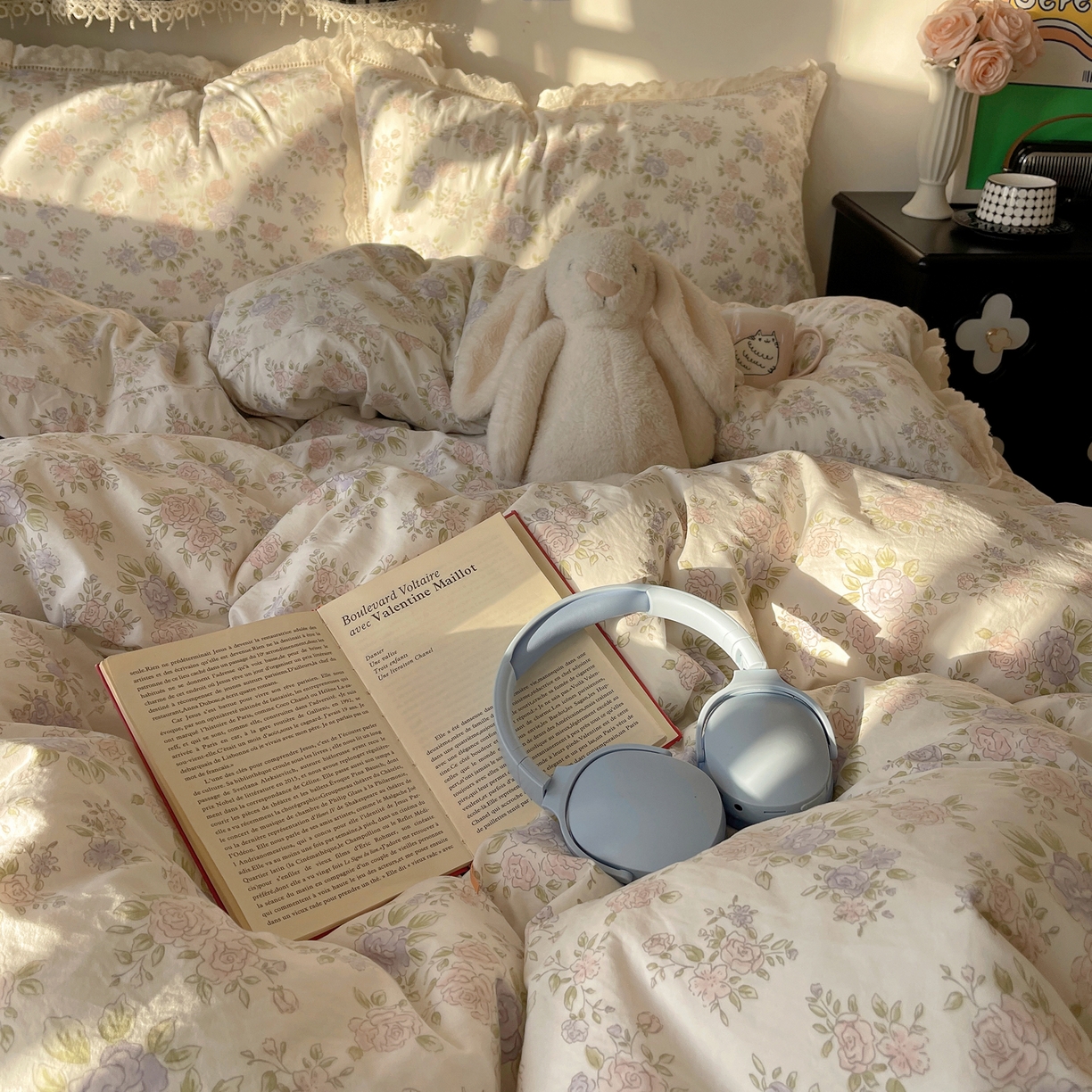 91家纺网 家纺一手货源 找家纺 悦织湾家纺 2026新款镂空花边碎花款四件套印花学生宿舍床上用品三4件套单品被套枕套 瑶光