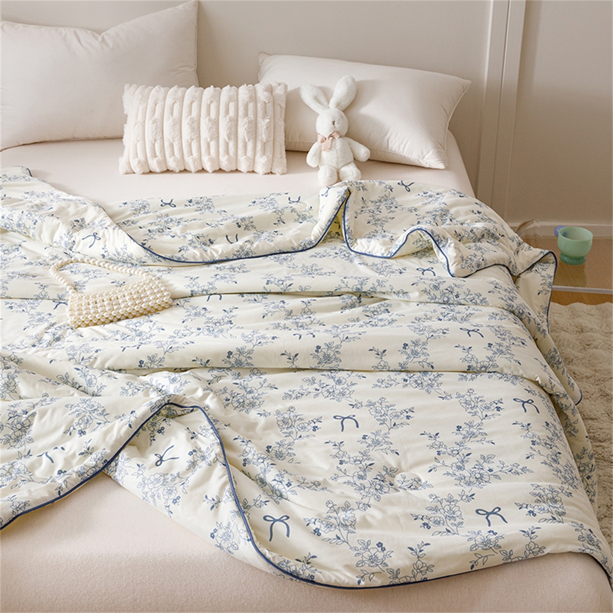 91家纺网 家纺一手货源 找家纺 优被业 2026新款A类牛奶丝针织棉软糯凉感大豆夏被空调被夏凉被(20%大豆国标包检测） 繁花