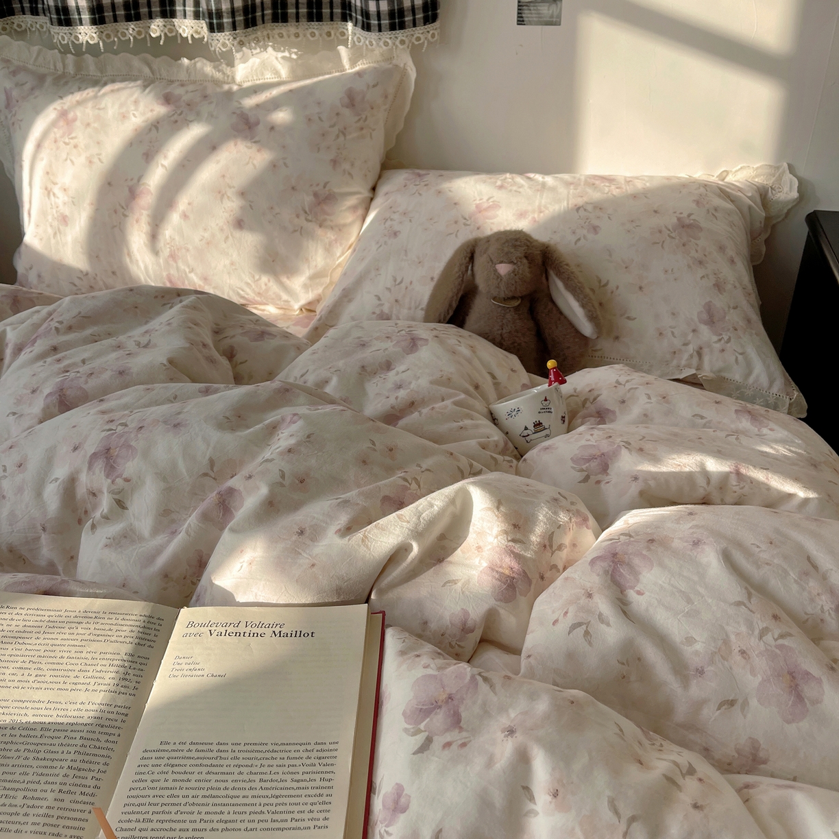 91家纺网 家纺一手货源 找家纺 悦织湾家纺 2026新款镂空花边碎花款四件套印花学生宿舍床上用品三4件套单品被套枕套 紫霞