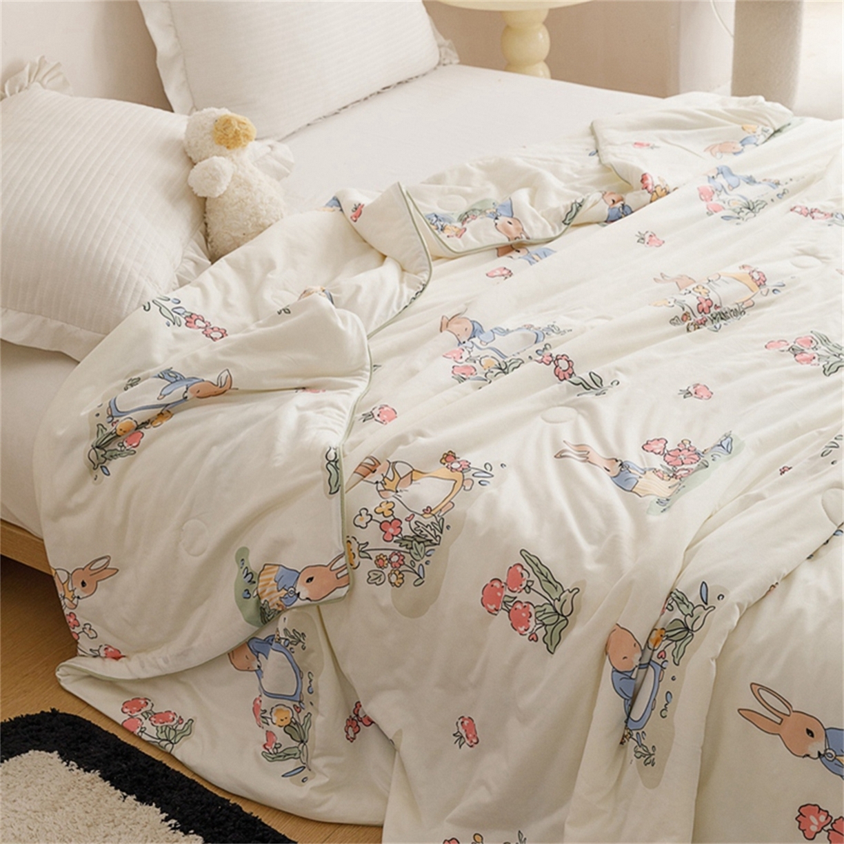 91家纺网 家纺一手货源 找家纺 优被业 2026新款A类牛奶丝针织棉软糯凉感大豆夏被空调被夏凉被(20%大豆国标包检测） 花园小兔