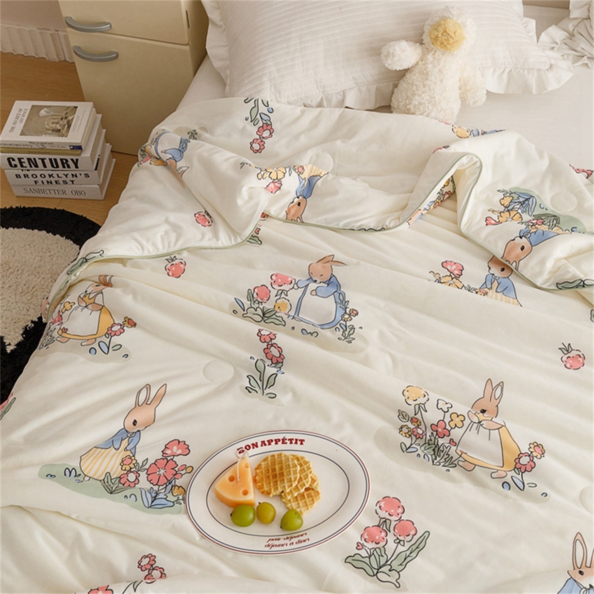 91家纺网 家纺一手货源 找家纺 优被业 2026新款A类牛奶丝针织棉软糯凉感大豆夏被空调被夏凉被(20%大豆国标包检测） 花园小兔