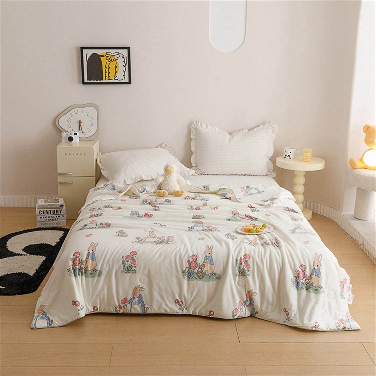 91家纺网 家纺一手货源 找家纺 优被业 2026新款A类牛奶丝针织棉软糯凉感大豆夏被空调被夏凉被(20%大豆国标包检测） 花园小兔