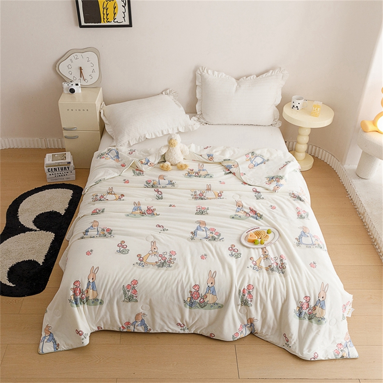 91家纺网 家纺一手货源 找家纺 优被业 2026新款A类牛奶丝针织棉软糯凉感大豆夏被空调被夏凉被(20%大豆国标包检测） 花园小兔