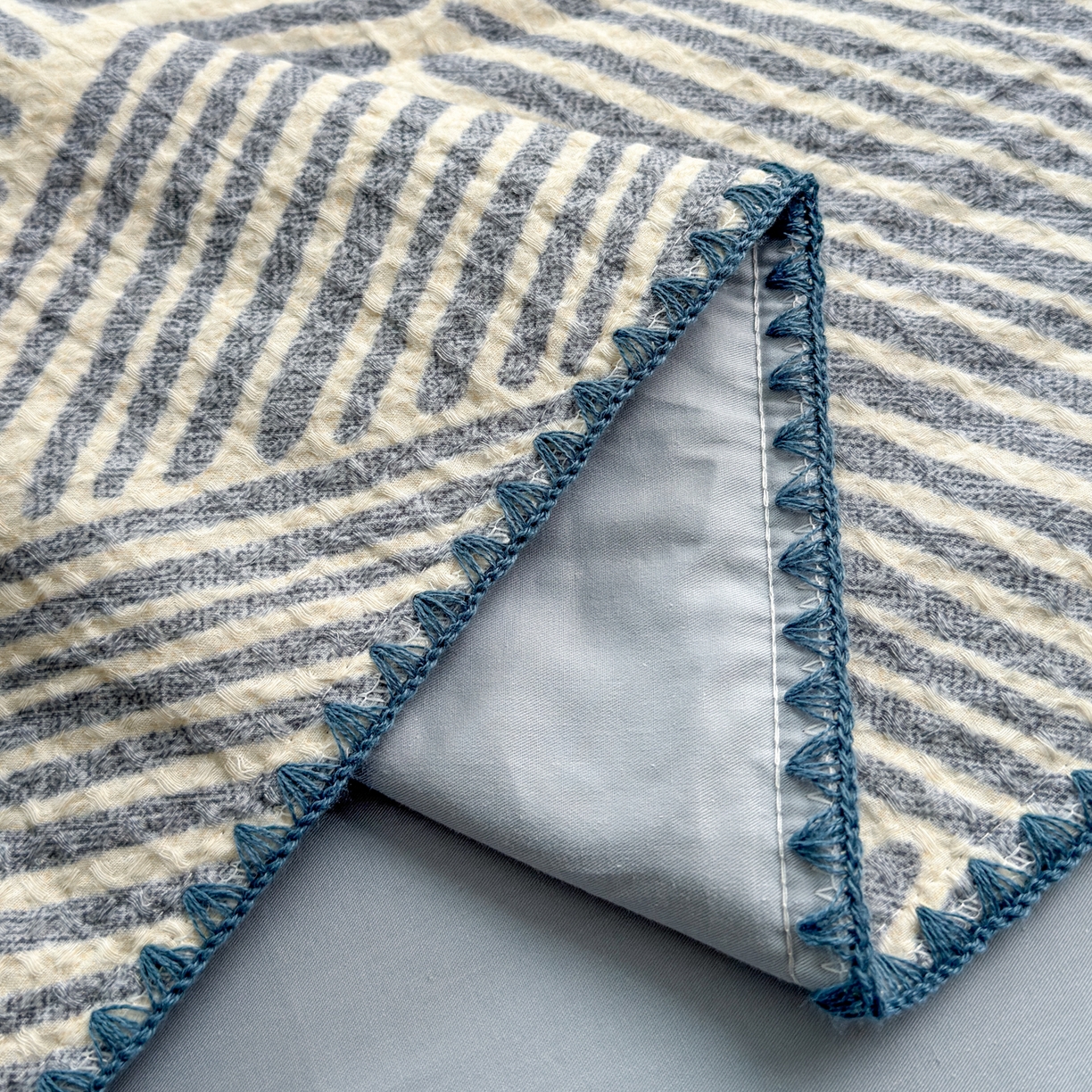 91家纺网 家纺一手货源 找家纺 雯雨家纺 2026新款里外全棉华夫格三角针夏被 简森蓝