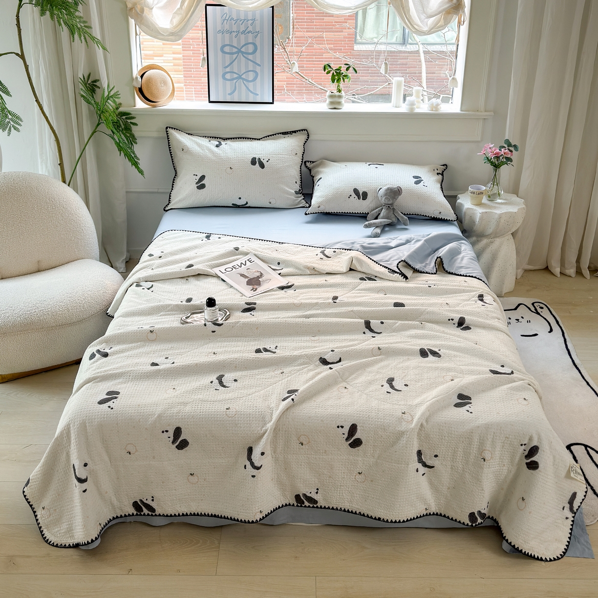 91家纺网 家纺一手货源 找家纺 雯雨家纺 2026新款里外全棉华夫格三角针夏被 苏潘达灰