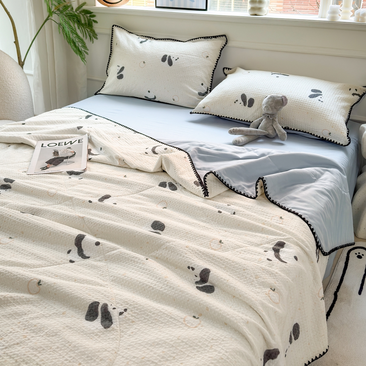 91家纺网 家纺一手货源 找家纺 雯雨家纺 2026新款里外全棉华夫格三角针夏被 苏潘达灰