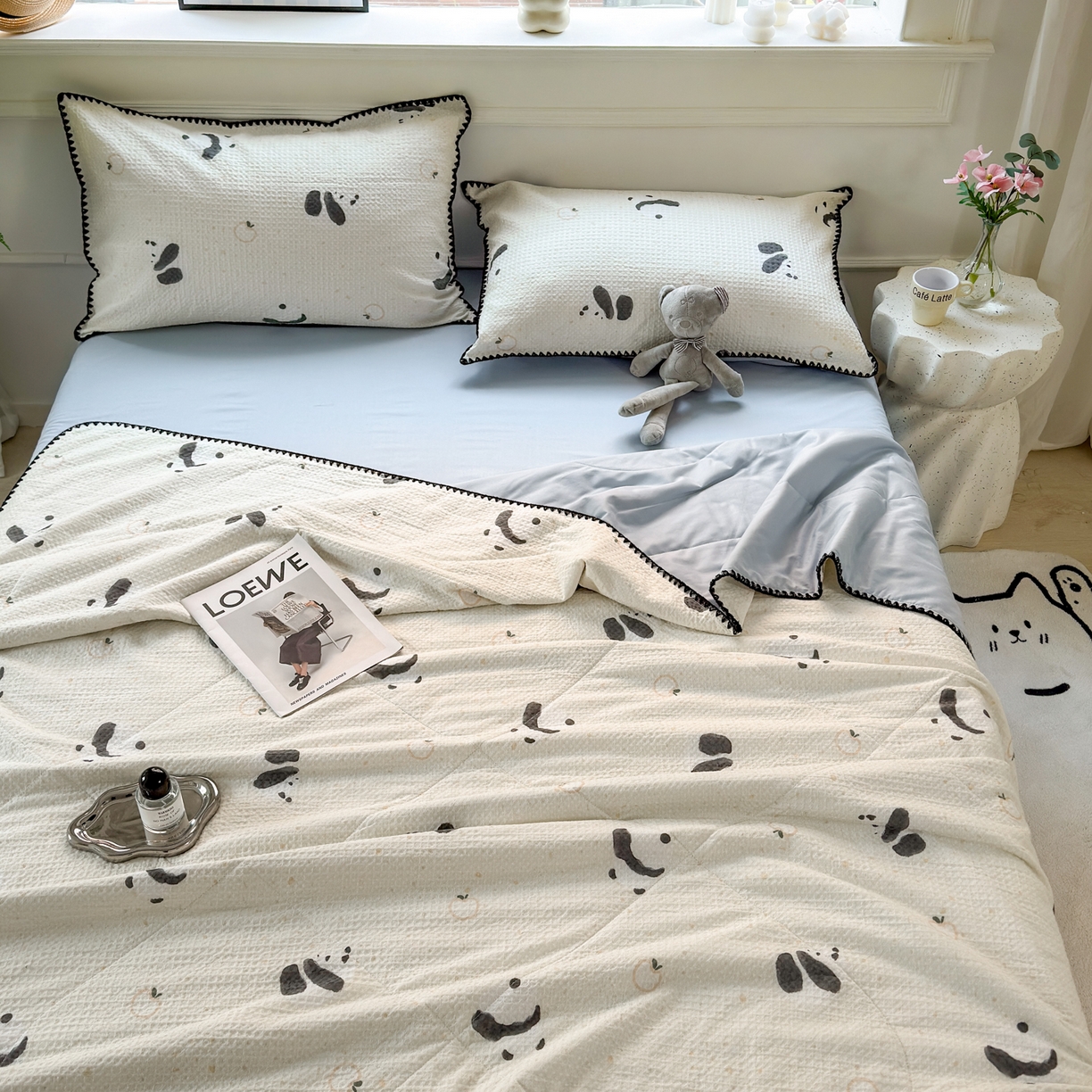 91家纺网 家纺一手货源 找家纺 雯雨家纺 2026新款里外全棉华夫格三角针夏被 苏潘达灰