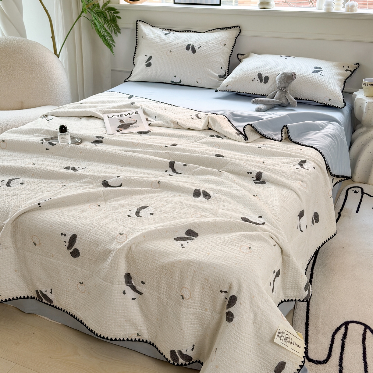 91家纺网 家纺一手货源 找家纺 雯雨家纺 2026新款里外全棉华夫格三角针夏被 苏潘达灰