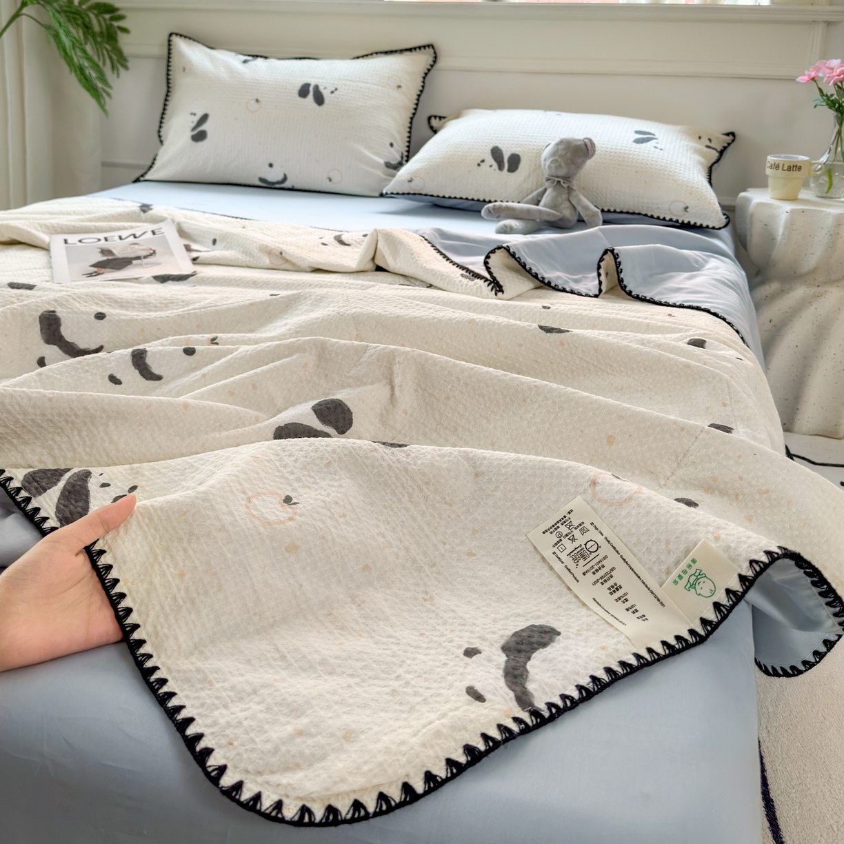 91家纺网 家纺一手货源 找家纺 雯雨家纺 2026新款里外全棉华夫格三角针夏被 苏潘达灰