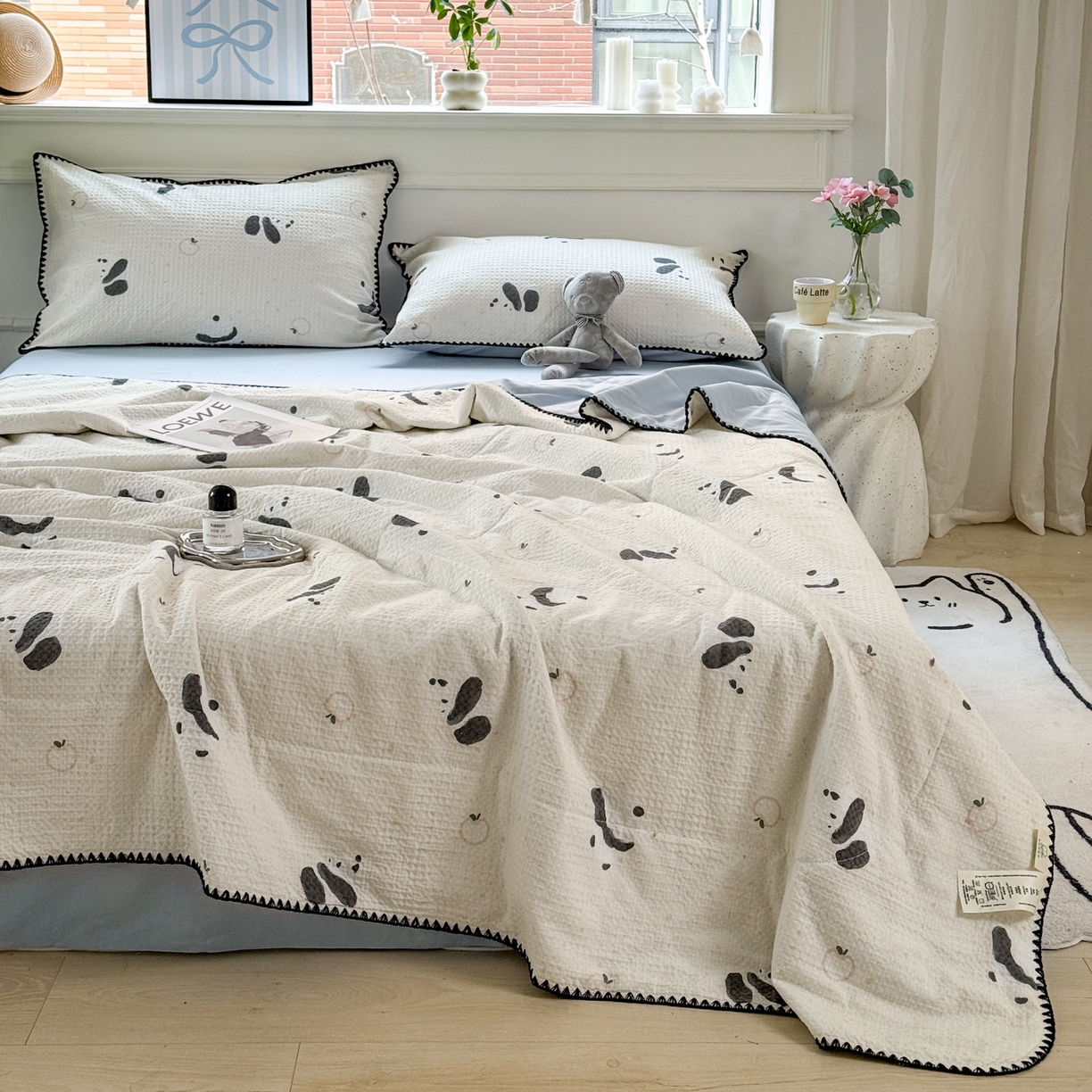 91家纺网 家纺一手货源 找家纺 雯雨家纺 2026新款里外全棉华夫格三角针夏被 苏潘达灰