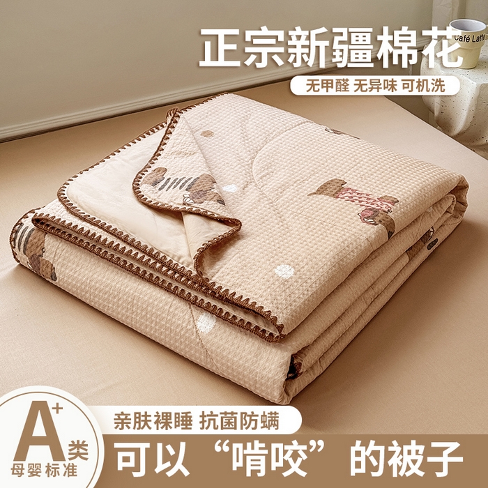 雯雨家纺 2026新款里外全棉华夫格三角针夏被 瑞乐棕