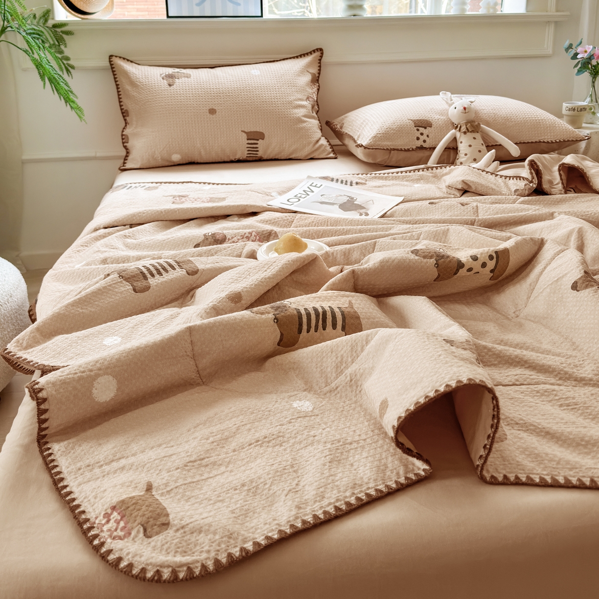 91家纺网 家纺一手货源 找家纺 雯雨家纺 2026新款里外全棉华夫格三角针夏被 瑞乐棕