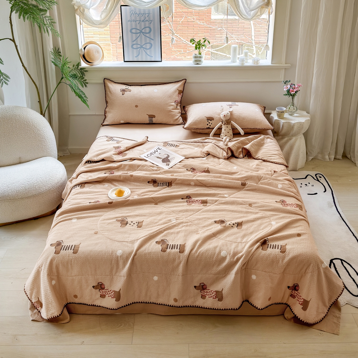 91家纺网 家纺一手货源 找家纺 雯雨家纺 2026新款里外全棉华夫格三角针夏被 瑞乐棕