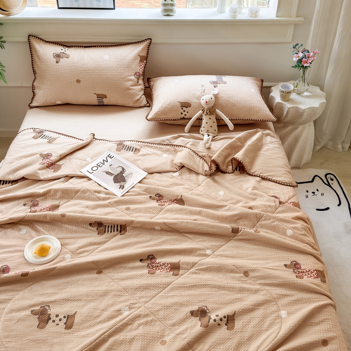 91家纺网 家纺一手货源 找家纺 雯雨家纺 2026新款里外全棉华夫格三角针夏被 瑞乐棕