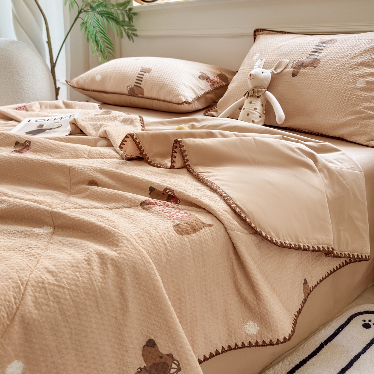 91家纺网 家纺一手货源 找家纺 雯雨家纺 2026新款里外全棉华夫格三角针夏被 瑞乐棕