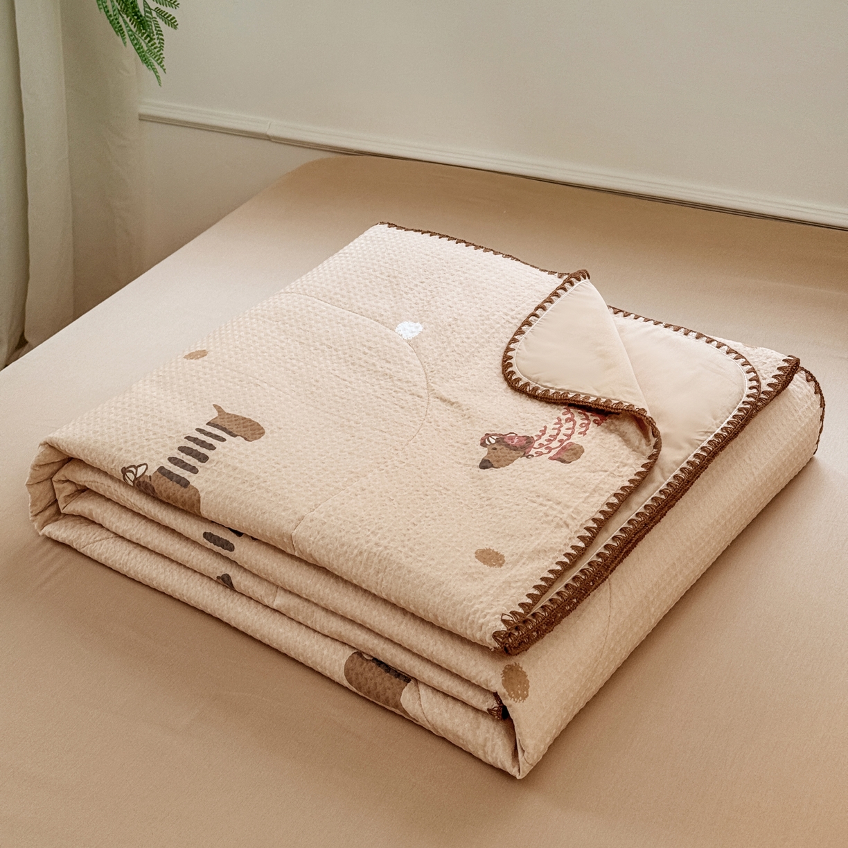 91家纺网 家纺一手货源 找家纺 雯雨家纺 2026新款里外全棉华夫格三角针夏被 瑞乐棕