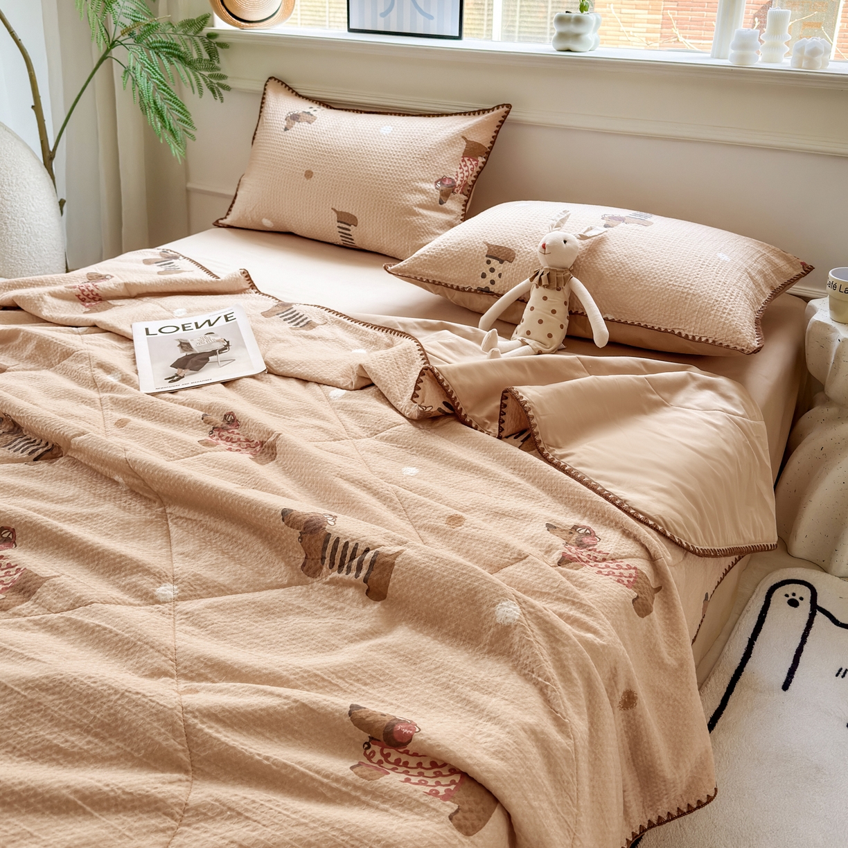 91家纺网 家纺一手货源 找家纺 雯雨家纺 2026新款里外全棉华夫格三角针夏被 瑞乐棕