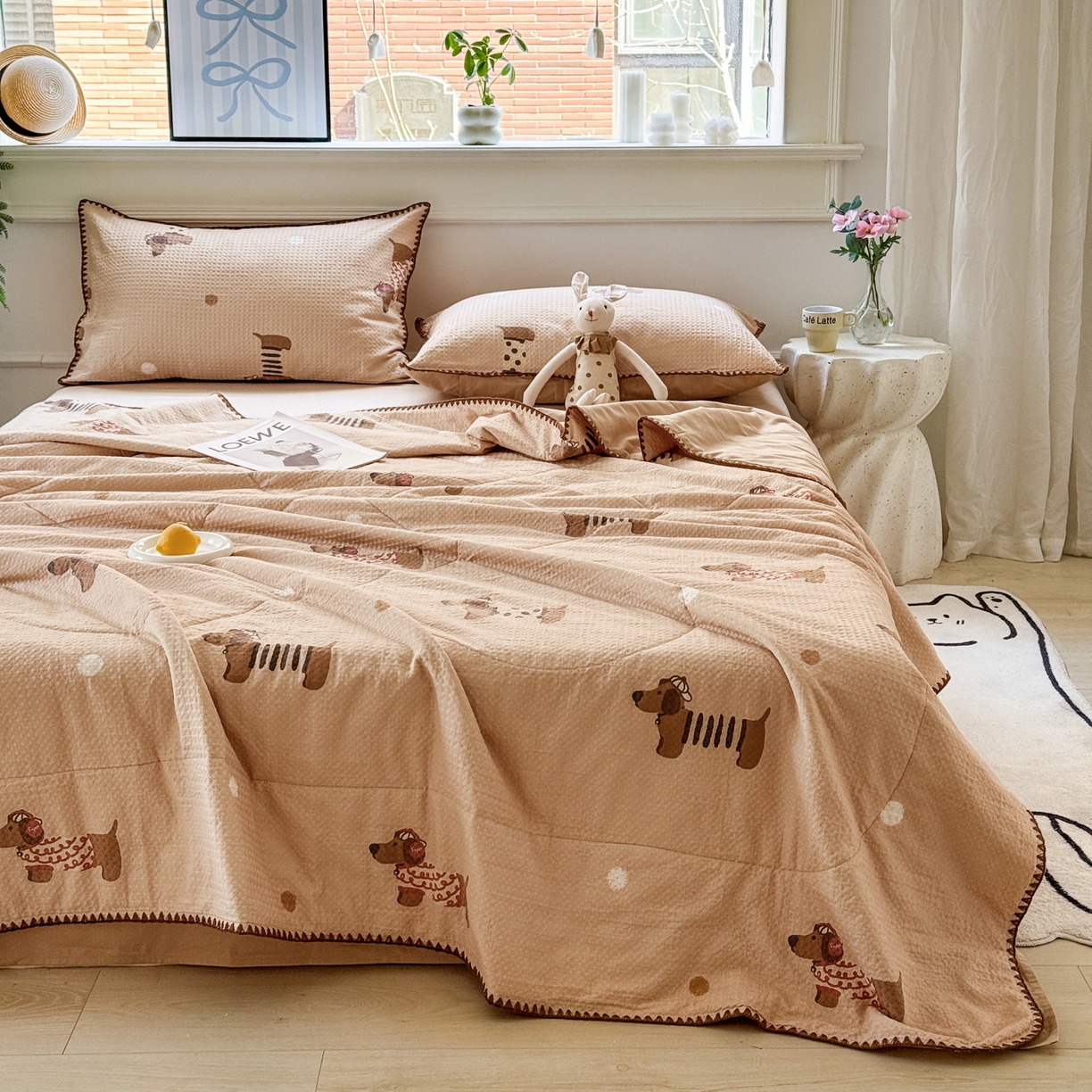 91家纺网 家纺一手货源 找家纺 雯雨家纺 2026新款里外全棉华夫格三角针夏被 瑞乐棕