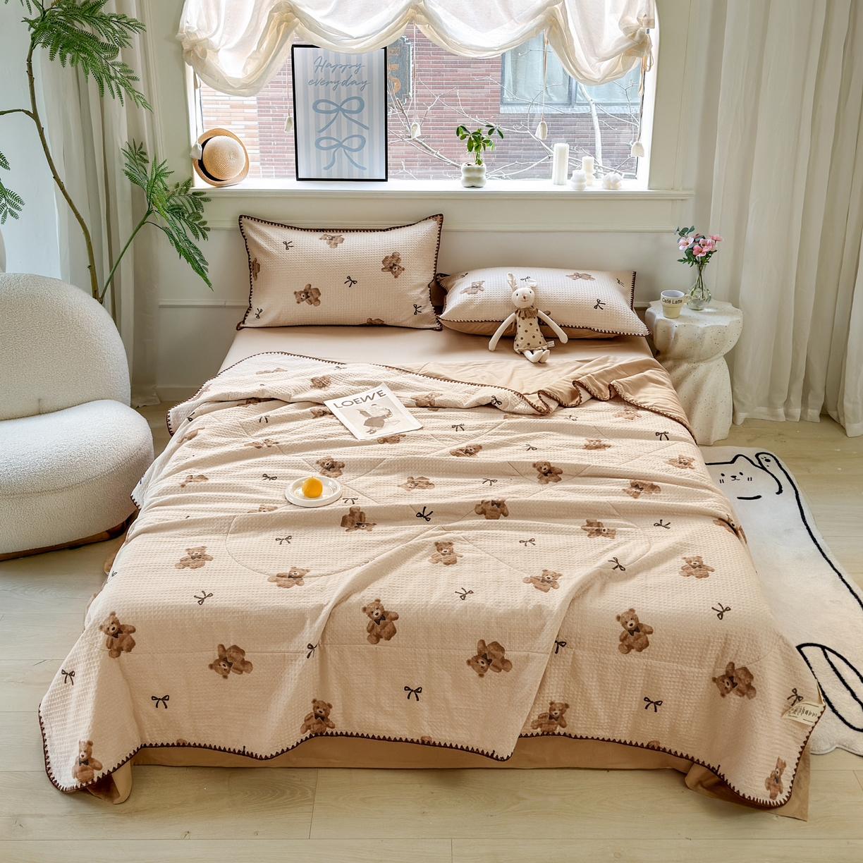 91家纺网 家纺一手货源 找家纺 雯雨家纺 2026新款里外全棉华夫格三角针夏被 萌动时光