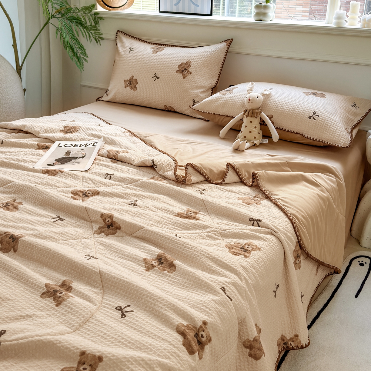 91家纺网 家纺一手货源 找家纺 雯雨家纺 2026新款里外全棉华夫格三角针夏被 萌动时光