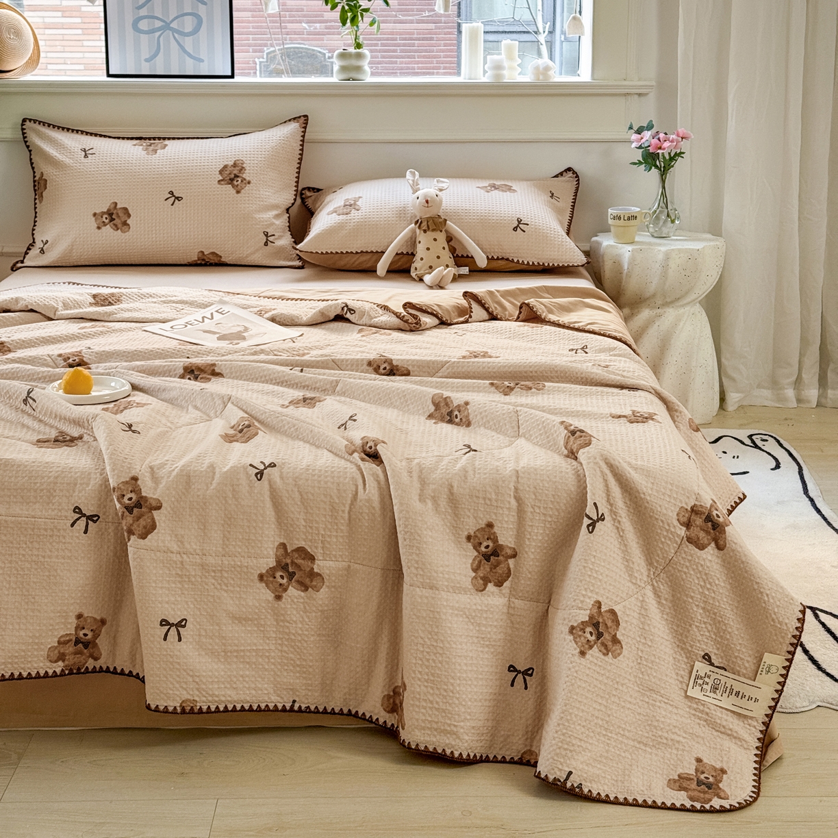 91家纺网 家纺一手货源 找家纺 雯雨家纺 2026新款里外全棉华夫格三角针夏被 萌动时光