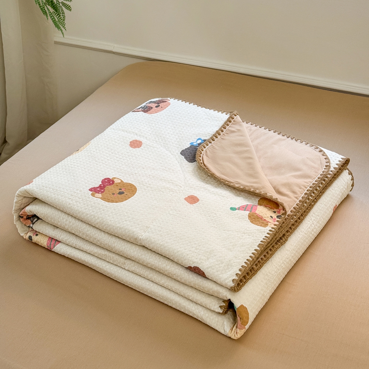 91家纺网 家纺一手货源 找家纺 雯雨家纺 2026新款里外全棉华夫格三角针夏被 欢乐派对