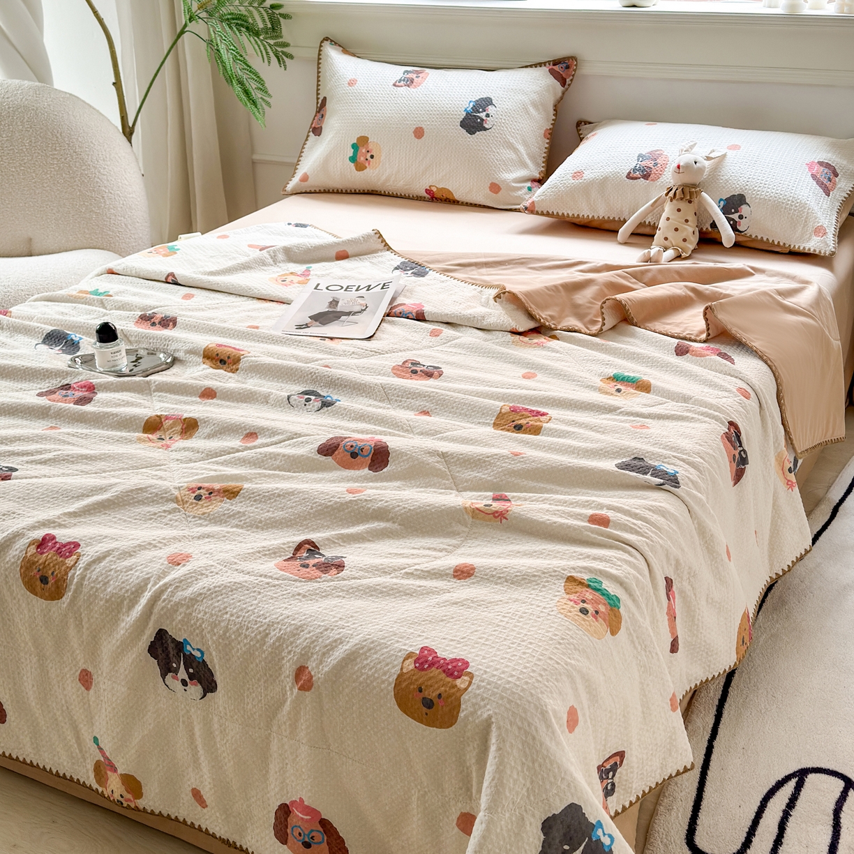 91家纺网 家纺一手货源 找家纺 雯雨家纺 2026新款里外全棉华夫格三角针夏被 欢乐派对