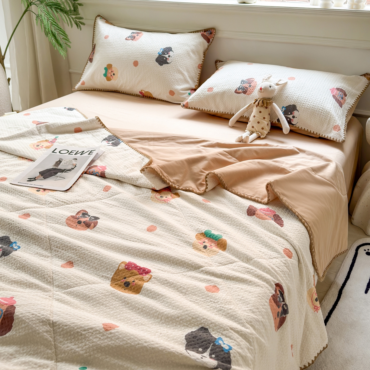 91家纺网 家纺一手货源 找家纺 雯雨家纺 2026新款里外全棉华夫格三角针夏被 欢乐派对