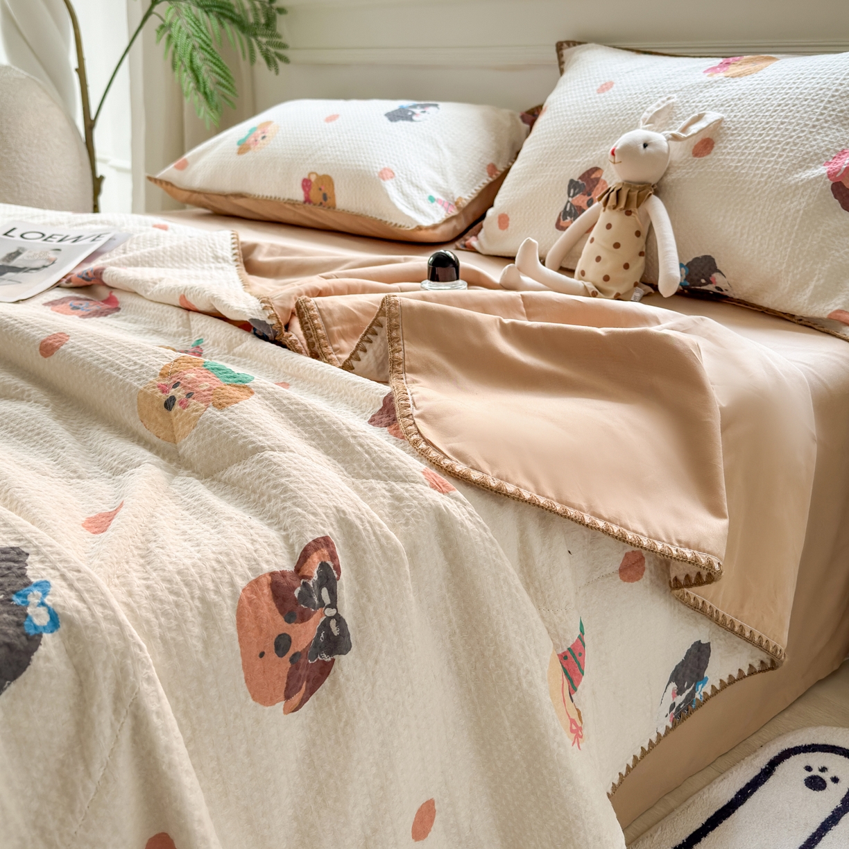 91家纺网 家纺一手货源 找家纺 雯雨家纺 2026新款里外全棉华夫格三角针夏被 欢乐派对