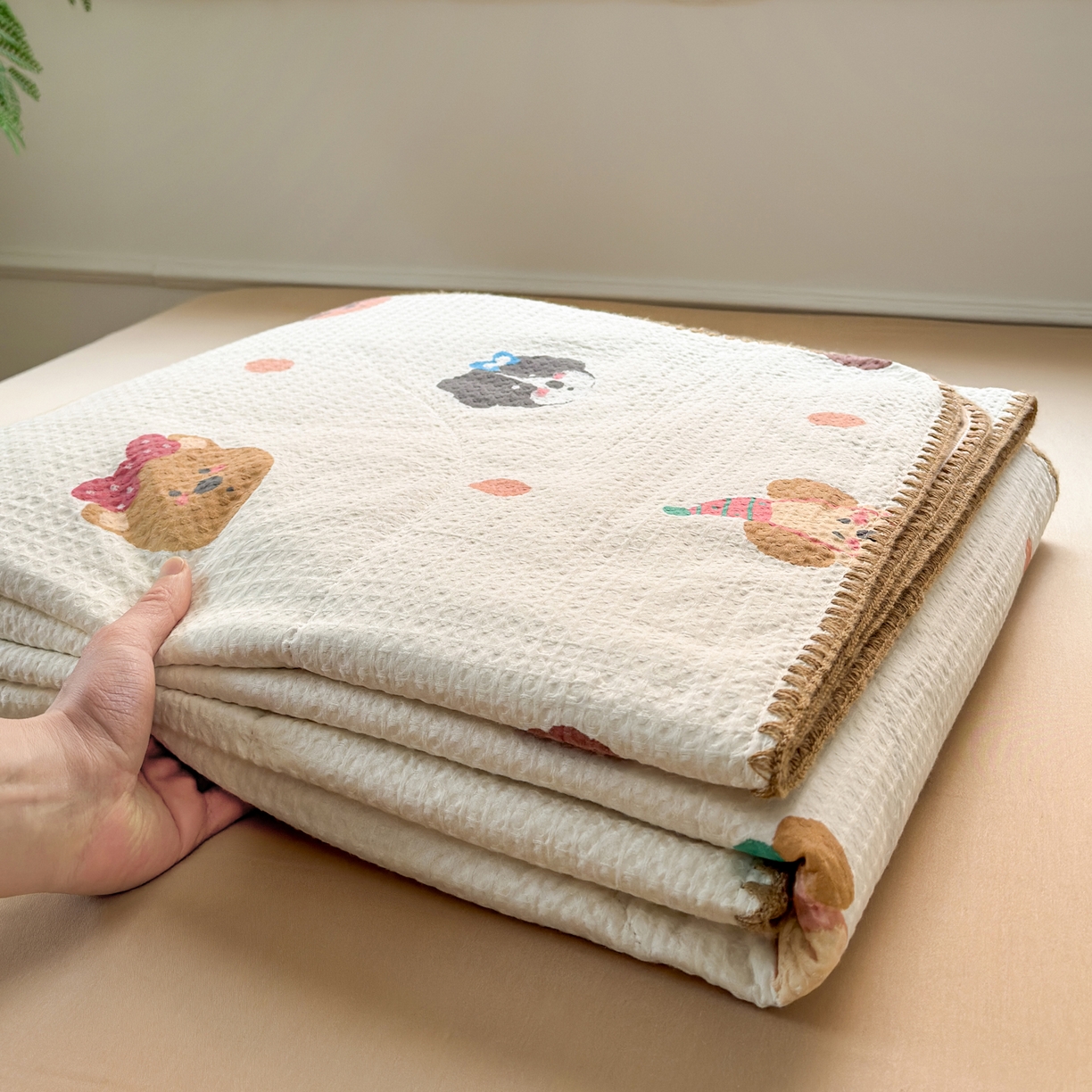 91家纺网 家纺一手货源 找家纺 雯雨家纺 2026新款里外全棉华夫格三角针夏被 欢乐派对