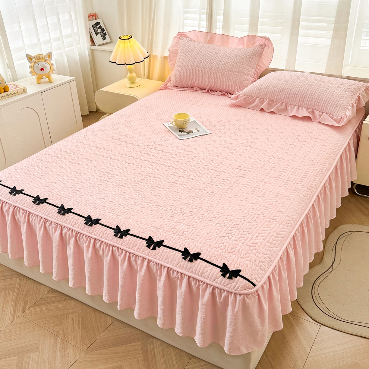 91家纺网 家纺一手货源 找家纺 眠势力 2026新款皱皱纱床裙款床笠双层纱床裙床笠二合一床罩单件-绮梦系列 绮梦-樱花粉