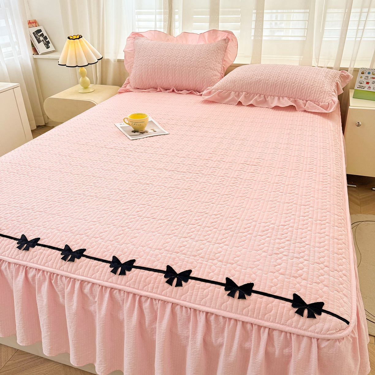 91家纺网 家纺一手货源 找家纺 眠势力 2026新款皱皱纱床裙款床笠双层纱床裙床笠二合一床罩单件-绮梦系列 绮梦-樱花粉