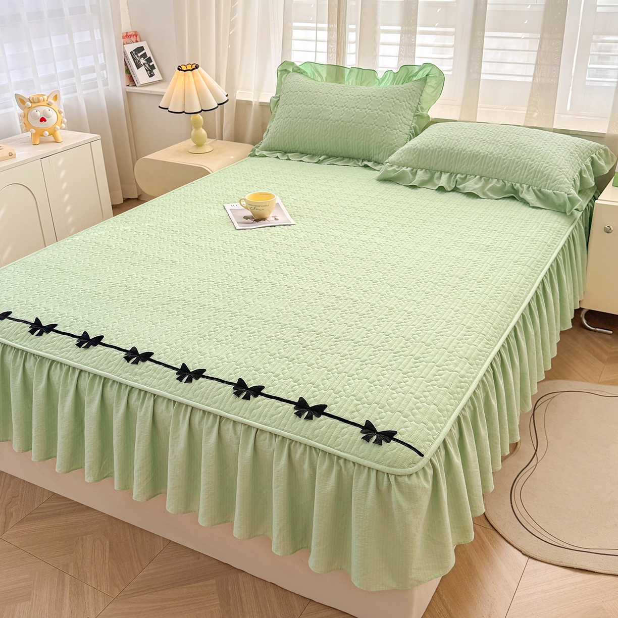 91家纺网 家纺一手货源 找家纺 眠势力 2026新款皱皱纱床裙款床笠双层纱床裙床笠二合一床罩单件-绮梦系列 绮梦-薄荷绿