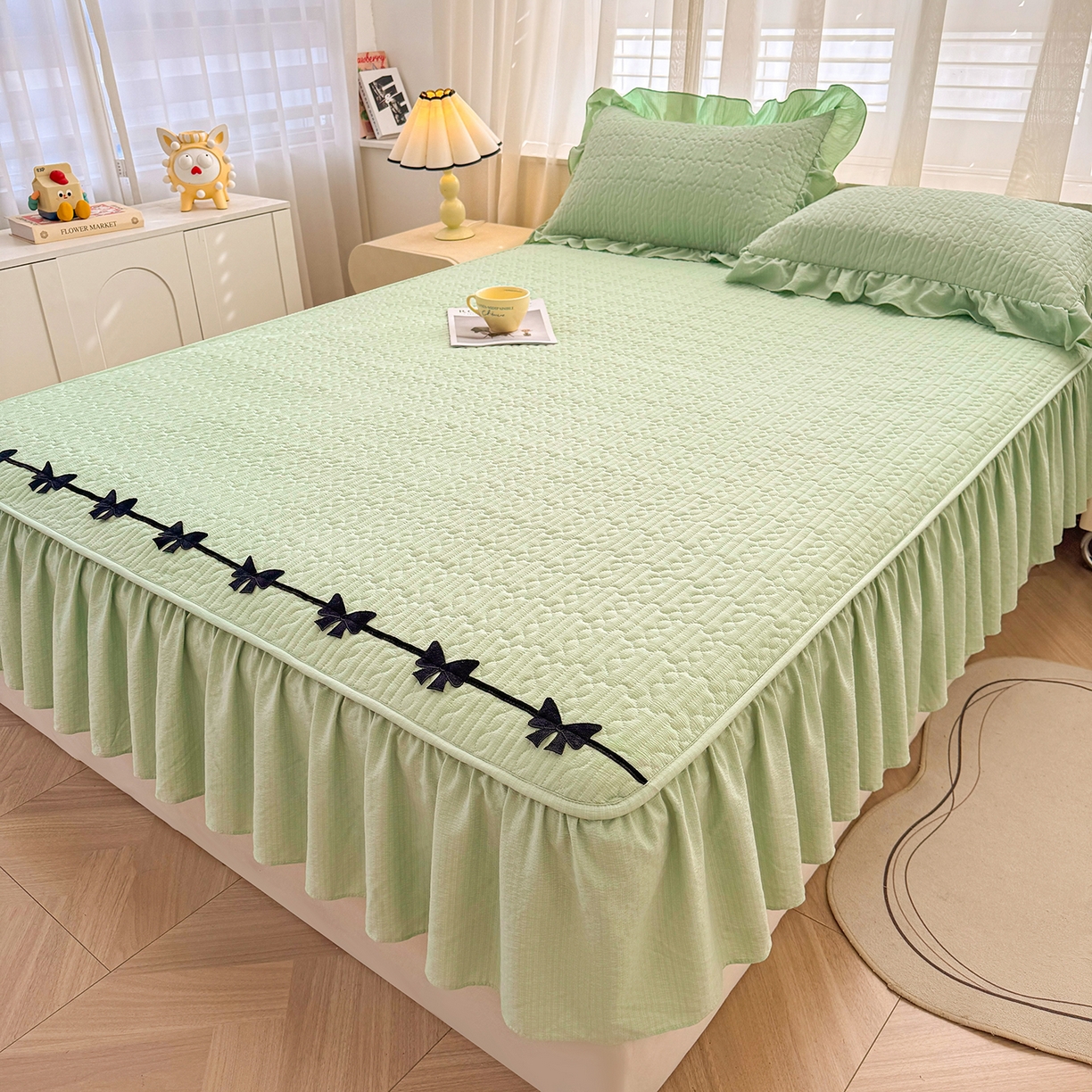 91家纺网 家纺一手货源 找家纺 眠势力 2026新款皱皱纱床裙款床笠双层纱床裙床笠二合一床罩单件-绮梦系列 绮梦-薄荷绿