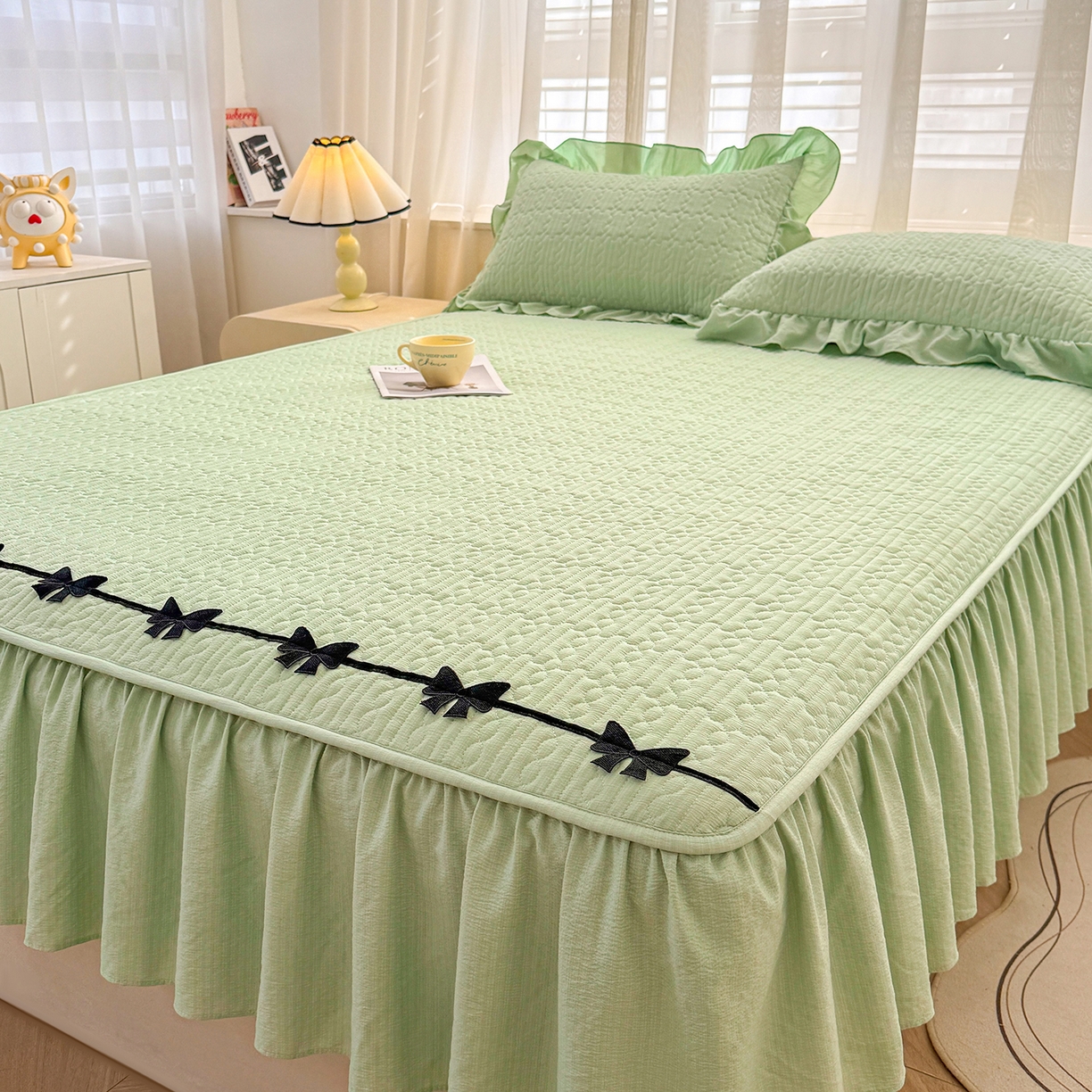 91家纺网 家纺一手货源 找家纺 眠势力 2026新款皱皱纱床裙款床笠双层纱床裙床笠二合一床罩单件-绮梦系列 绮梦-薄荷绿