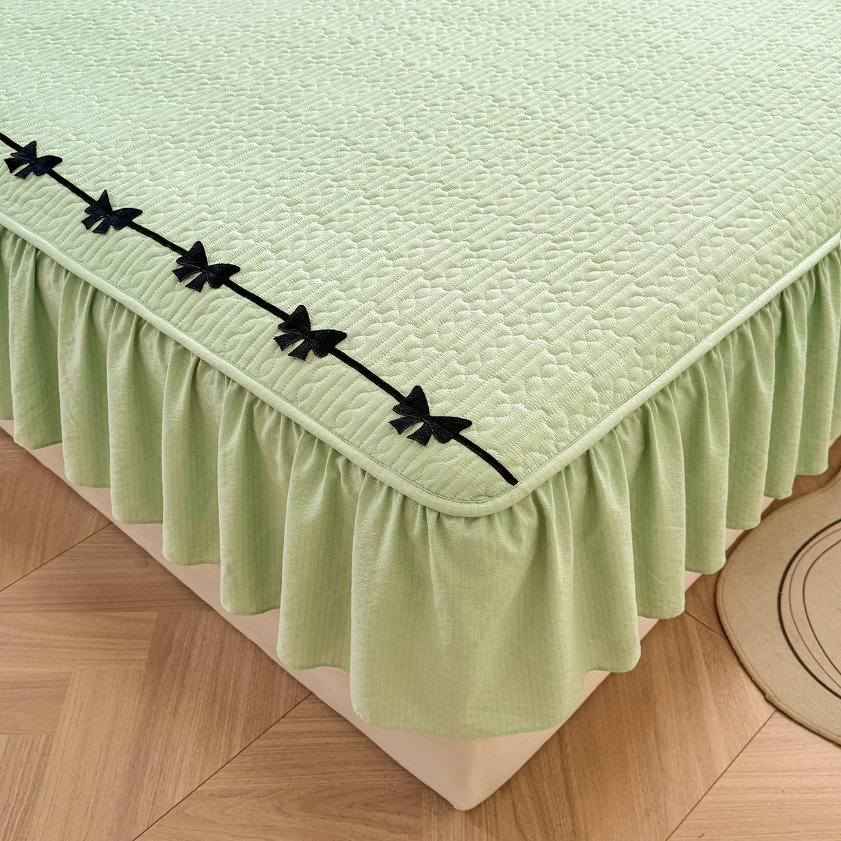 91家纺网 家纺一手货源 找家纺 眠势力 2026新款皱皱纱床裙款床笠双层纱床裙床笠二合一床罩单件-绮梦系列 绮梦-薄荷绿