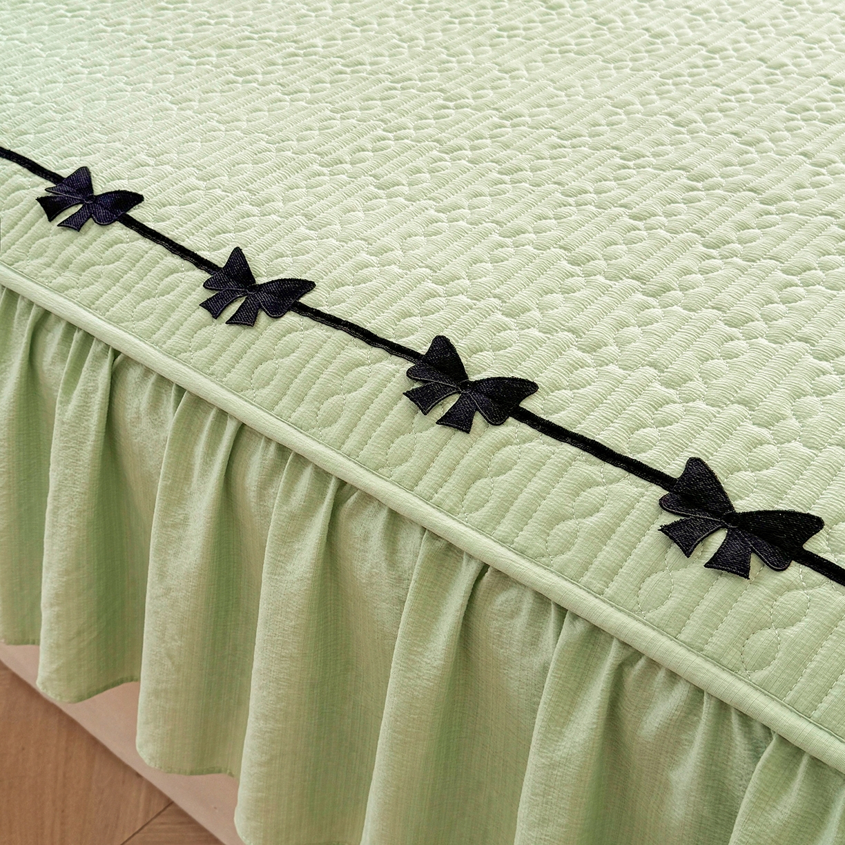 91家纺网 家纺一手货源 找家纺 眠势力 2026新款皱皱纱床裙款床笠双层纱床裙床笠二合一床罩单件-绮梦系列 绮梦-薄荷绿