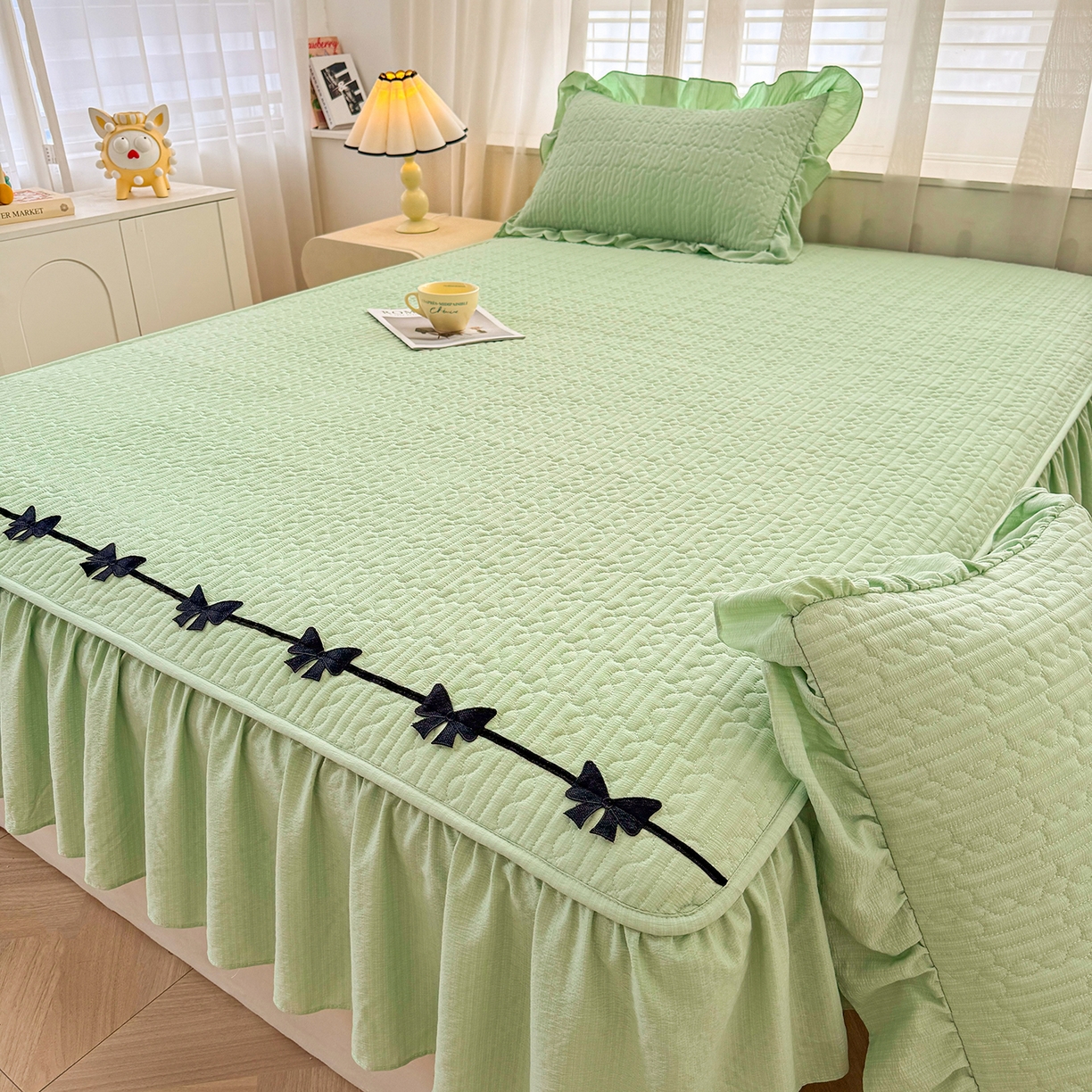 91家纺网 家纺一手货源 找家纺 眠势力 2026新款皱皱纱床裙款床笠双层纱床裙床笠二合一床罩单件-绮梦系列 绮梦-薄荷绿