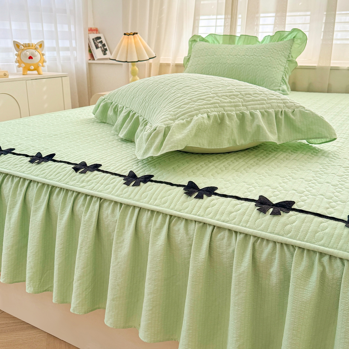 91家纺网 家纺一手货源 找家纺 眠势力 2026新款皱皱纱床裙款床笠双层纱床裙床笠二合一床罩单件-绮梦系列 绮梦-薄荷绿