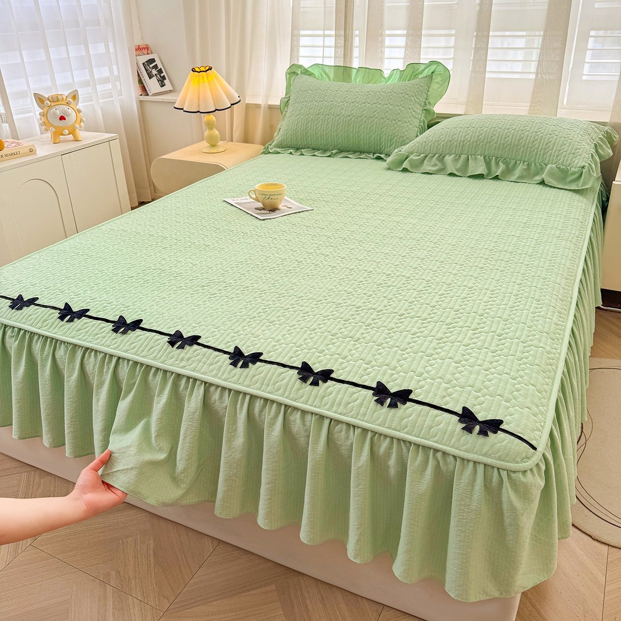 91家纺网 家纺一手货源 找家纺 眠势力 2026新款皱皱纱床裙款床笠双层纱床裙床笠二合一床罩单件-绮梦系列 绮梦-薄荷绿