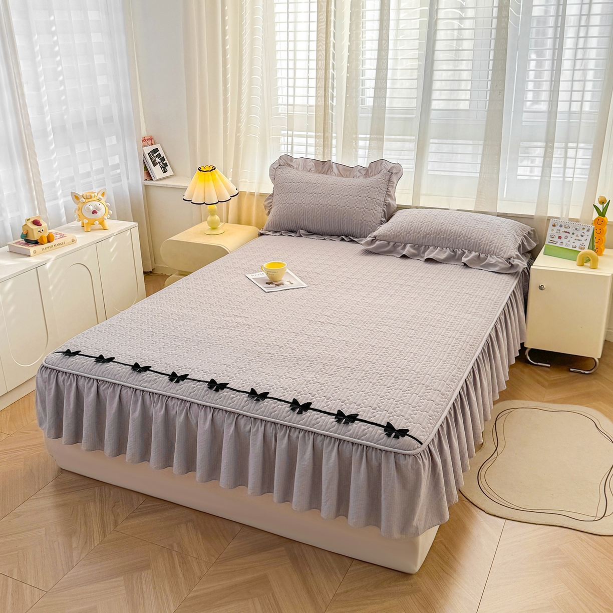 91家纺网 家纺一手货源 找家纺 眠势力 2026新款皱皱纱床裙款床笠双层纱床裙床笠二合一床罩单件-绮梦系列 绮梦-暮云灰