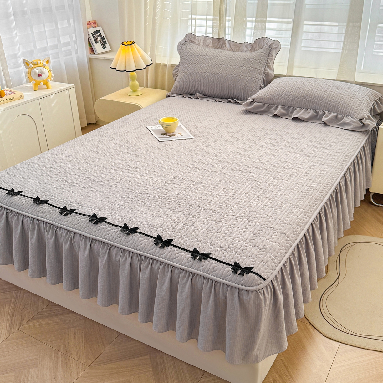 91家纺网 家纺一手货源 找家纺 眠势力 2026新款皱皱纱床裙款床笠双层纱床裙床笠二合一床罩单件-绮梦系列 绮梦-暮云灰