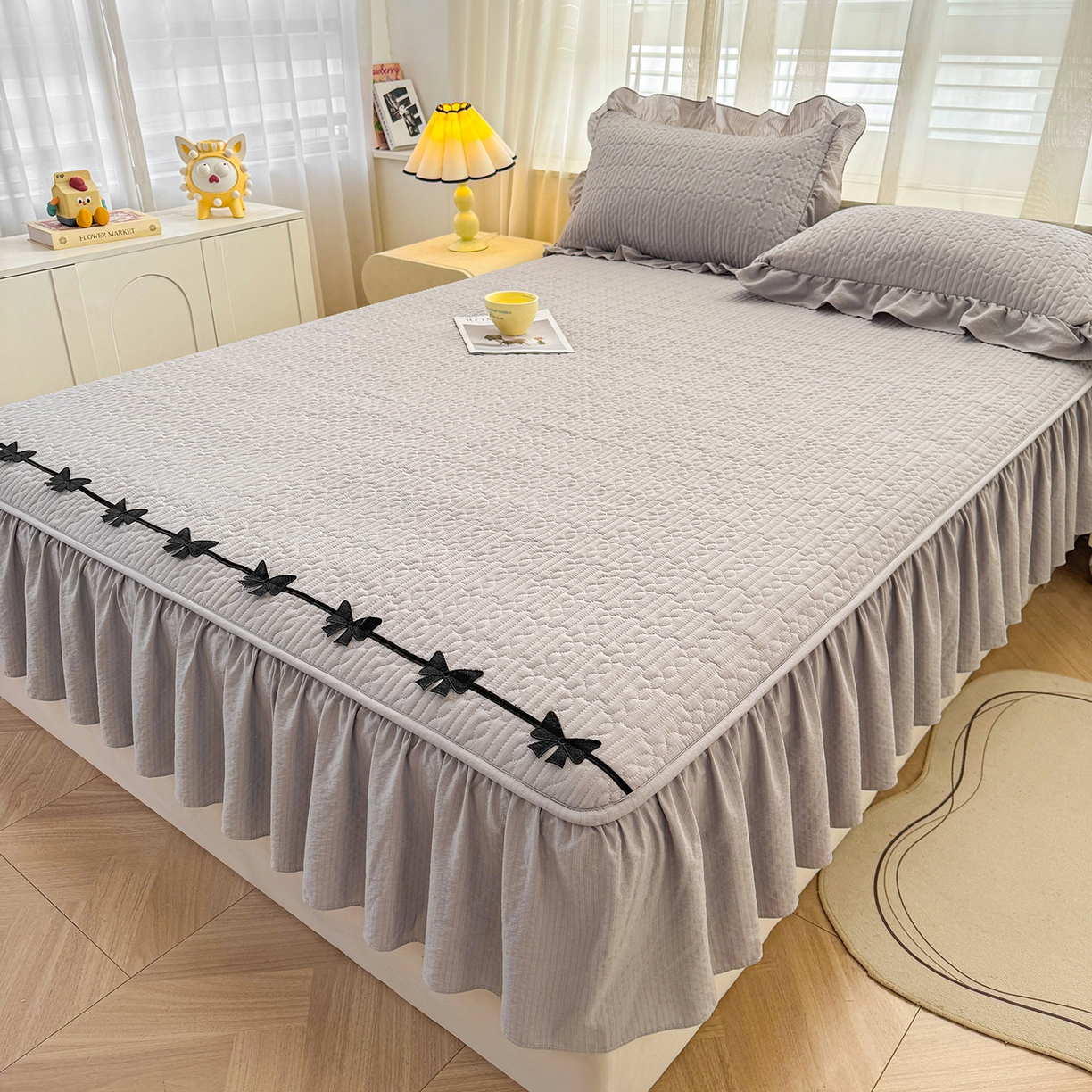 91家纺网 家纺一手货源 找家纺 眠势力 2026新款皱皱纱床裙款床笠双层纱床裙床笠二合一床罩单件-绮梦系列 绮梦-暮云灰