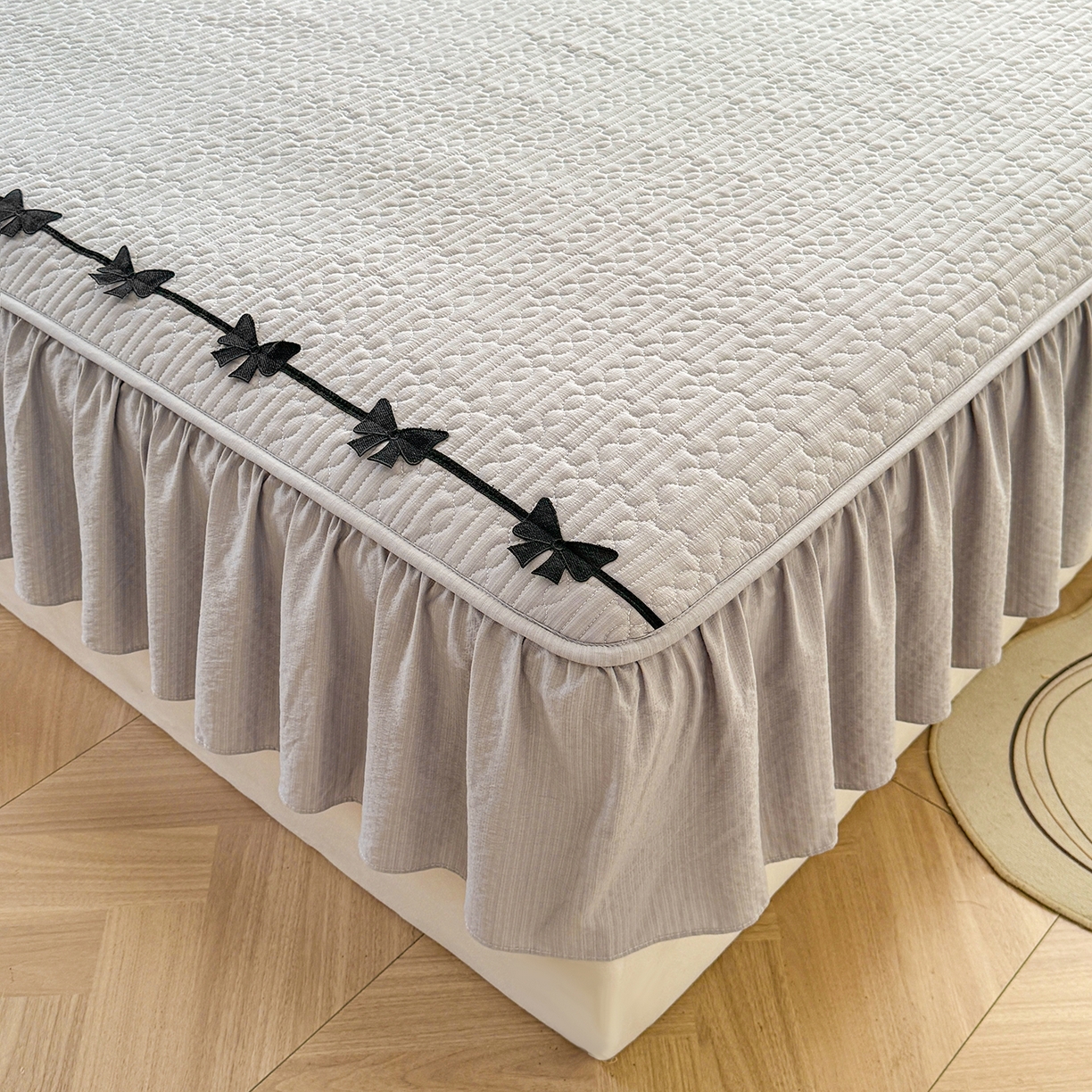 91家纺网 家纺一手货源 找家纺 眠势力 2026新款皱皱纱床裙款床笠双层纱床裙床笠二合一床罩单件-绮梦系列 绮梦-暮云灰