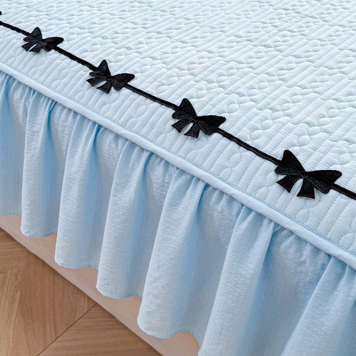 91家纺网 家纺一手货源 找家纺 眠势力 2026新款皱皱纱床裙款床笠双层纱床裙床笠二合一床罩单件-绮梦系列 绮梦-晴空兰