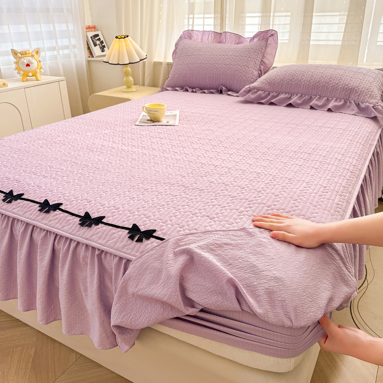 眠势力 2026新款皱皱纱床裙款床笠双层纱床裙床笠二合一床罩单件-绮梦系列 绮梦-薰衣紫