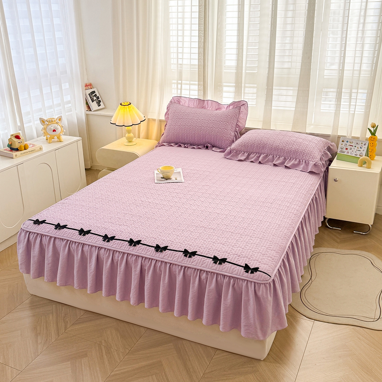 91家纺网 家纺一手货源 找家纺 眠势力 2026新款皱皱纱床裙款床笠双层纱床裙床笠二合一床罩单件-绮梦系列 绮梦-薰衣紫